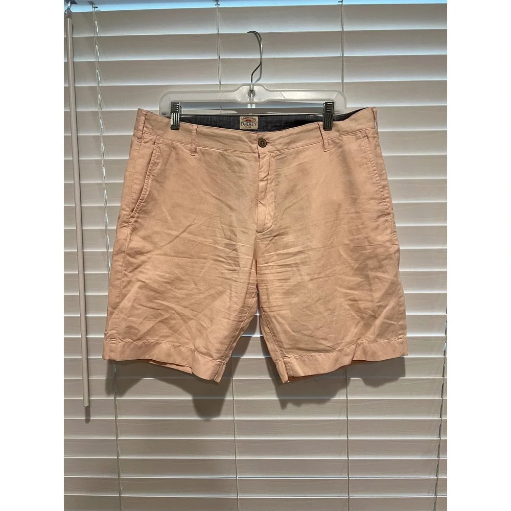 Faherty Brand Men's Shorts Size 34 Pink Linen Cotton Blend Casual